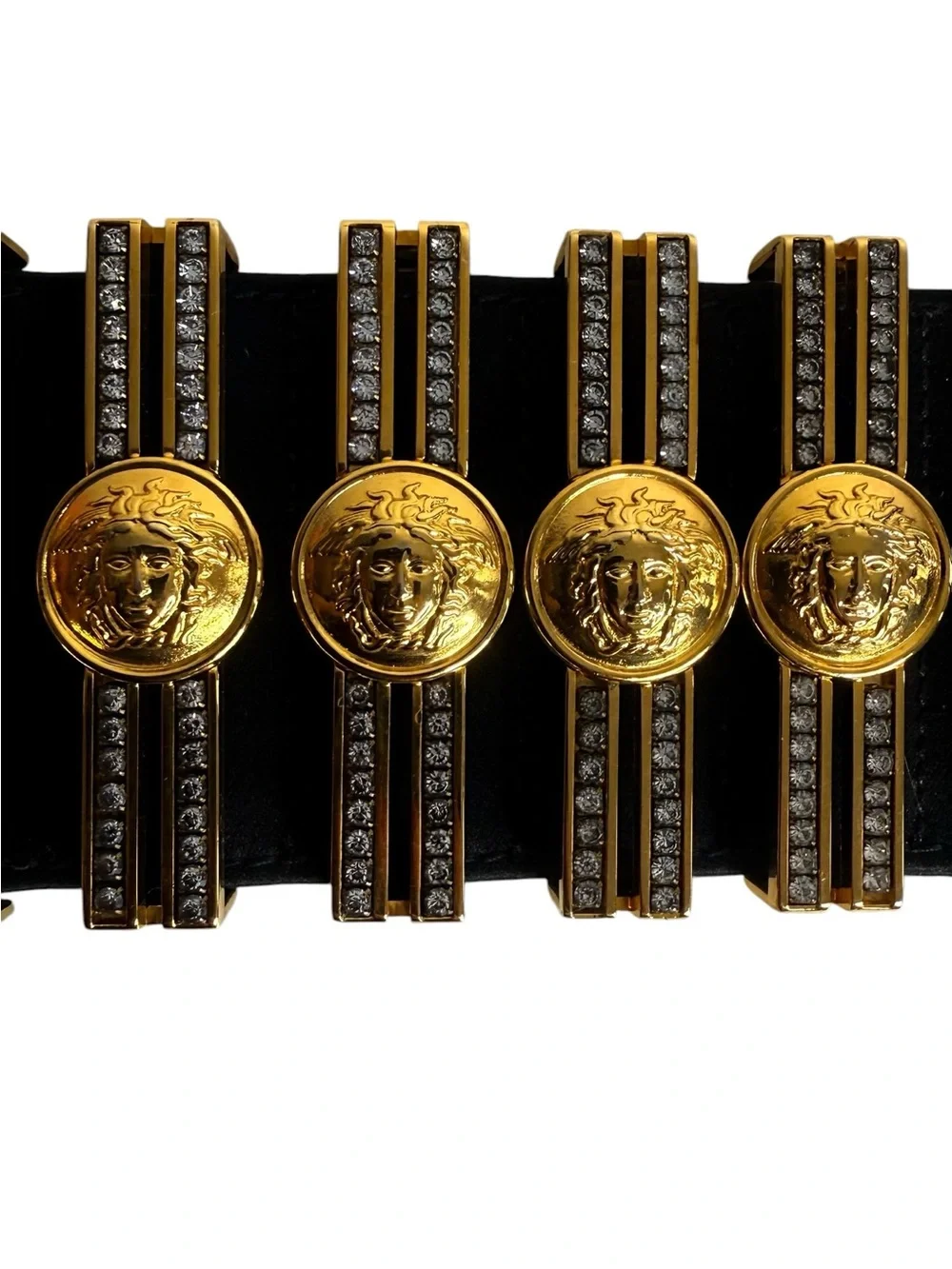 Gianni Versace Black Leather Medusa Belt Gold Medallion Buckle EU 34